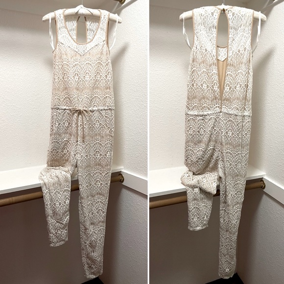 Chelsea & Violet • Cream/Nude Lace Jumpsuit Lounger Sz XS - Picture 3 of 8